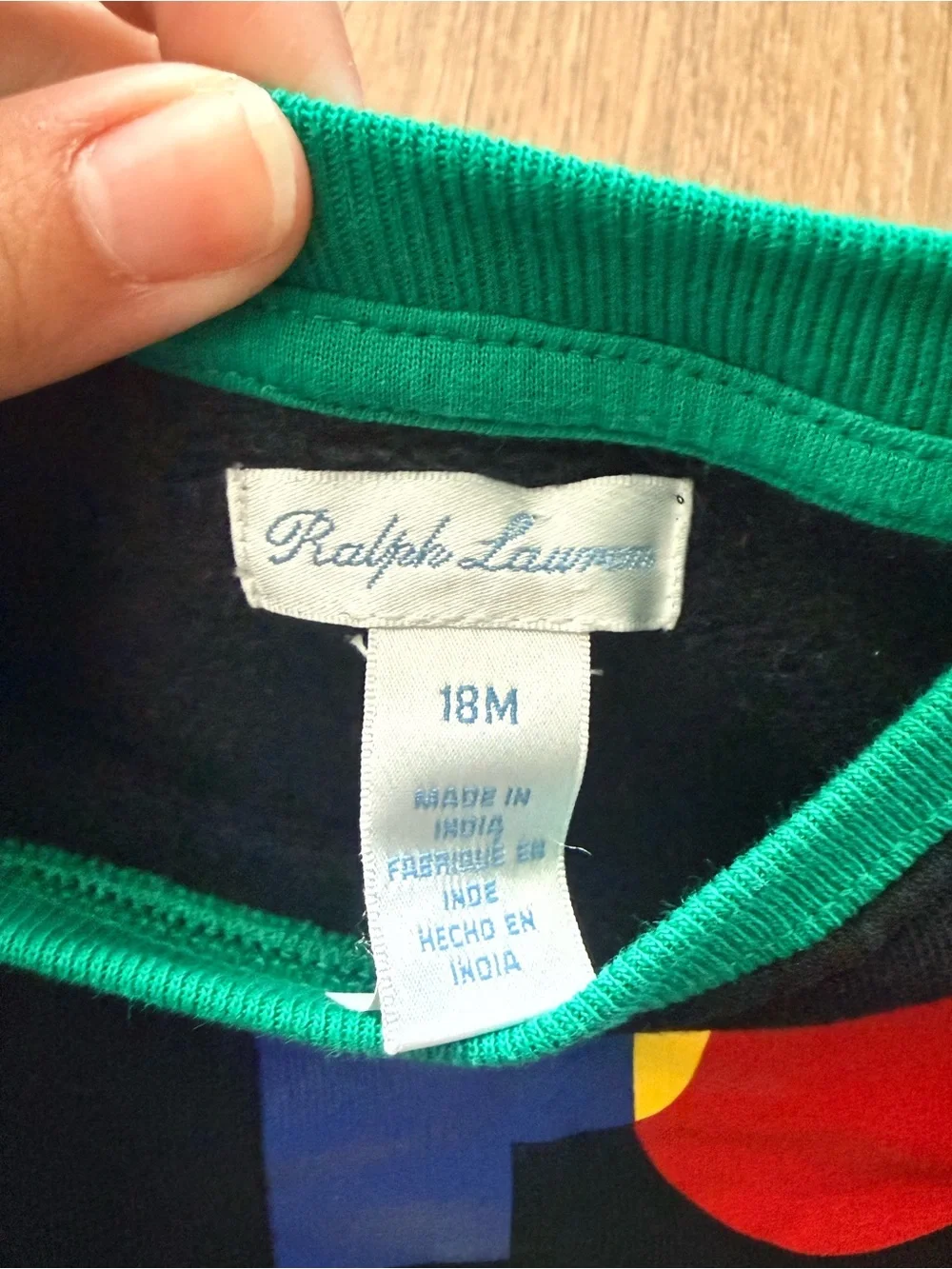 Ralph Lauren Black Colorblock POLO Graphic Sweatshirt with Blue, Red & Green